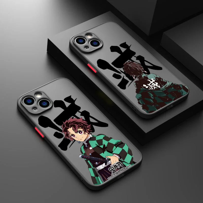 Kamado tanjiro Demon Slayer Phone Case For Apple iPhone 15 14 13 12 mini 11 XS XR X 8 7 Pro Max Frosted Translucent Cover Funda