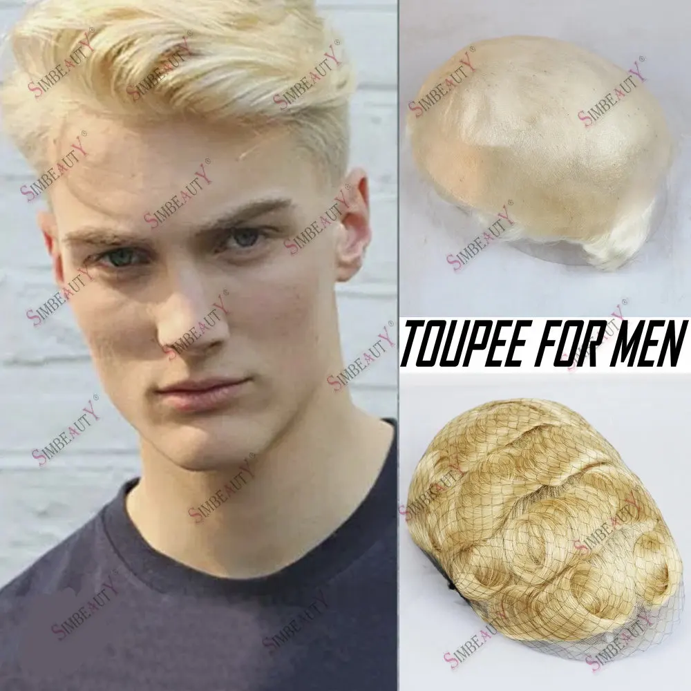 Toupee for Men 60R# White 0.02mm Thin Skin PU Human Hair Prosthesis Men's Toupee 6