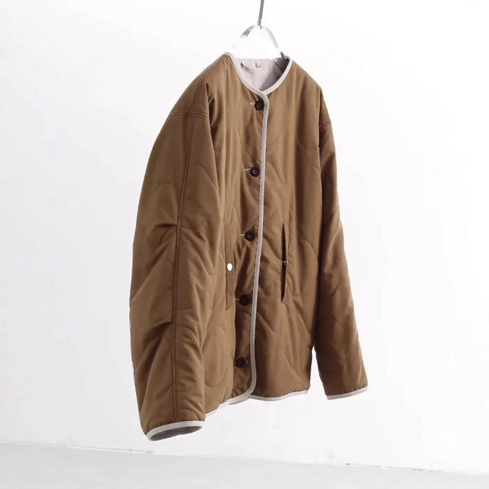 

Autumn and Winter Coat New Round Neck Loose Jacket Reversible Parkas Women