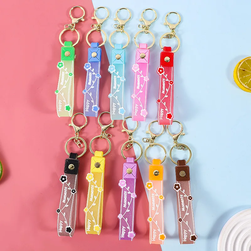 miniso Flower leather rope keychain pendant, oil floating figurine accessory, key chain bracelet pendant