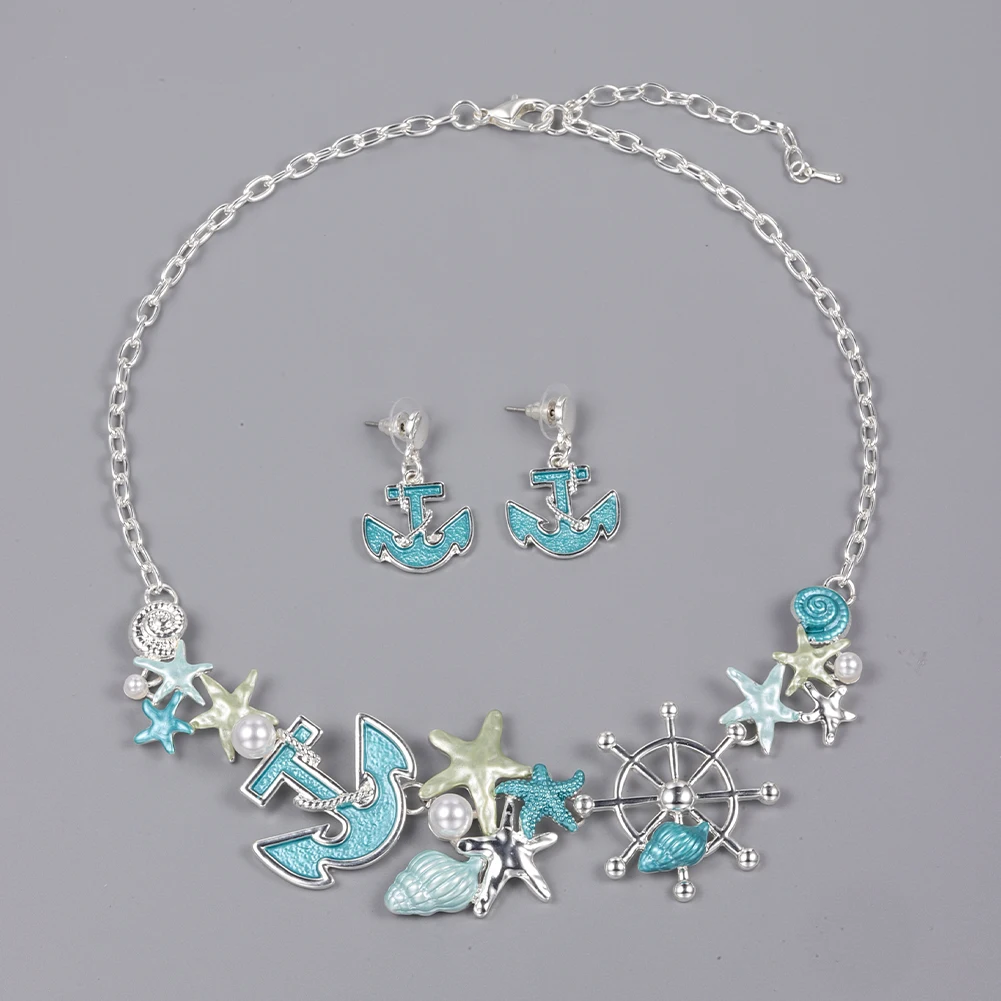 Cring Coco 2023 New Necklaces Fashion Ship\'s Anchor Starfish Popular Necklaces Earring Sets Irregular Trendy Jewelry for Women