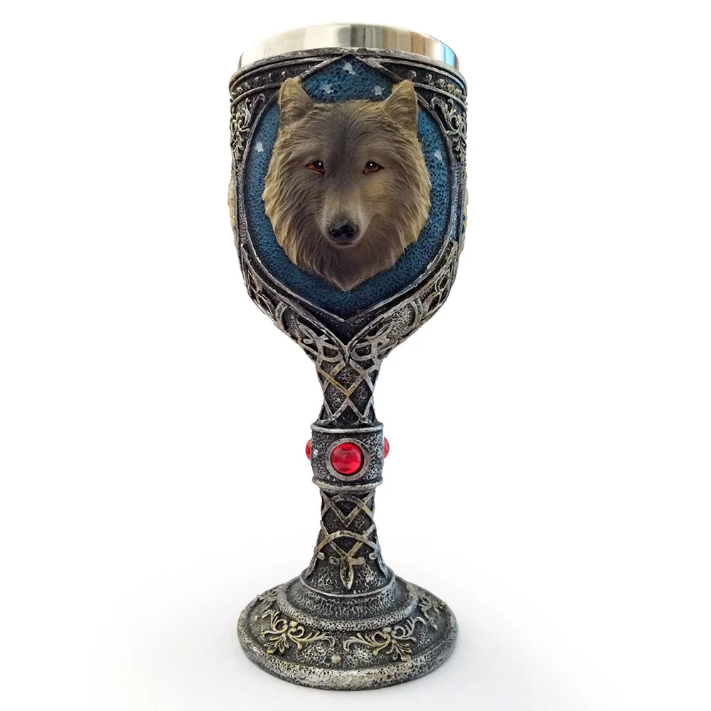 New goods Viking wolf head embossed goblet stainless steel creative cup retro medieval beer mug bar Christmas gift