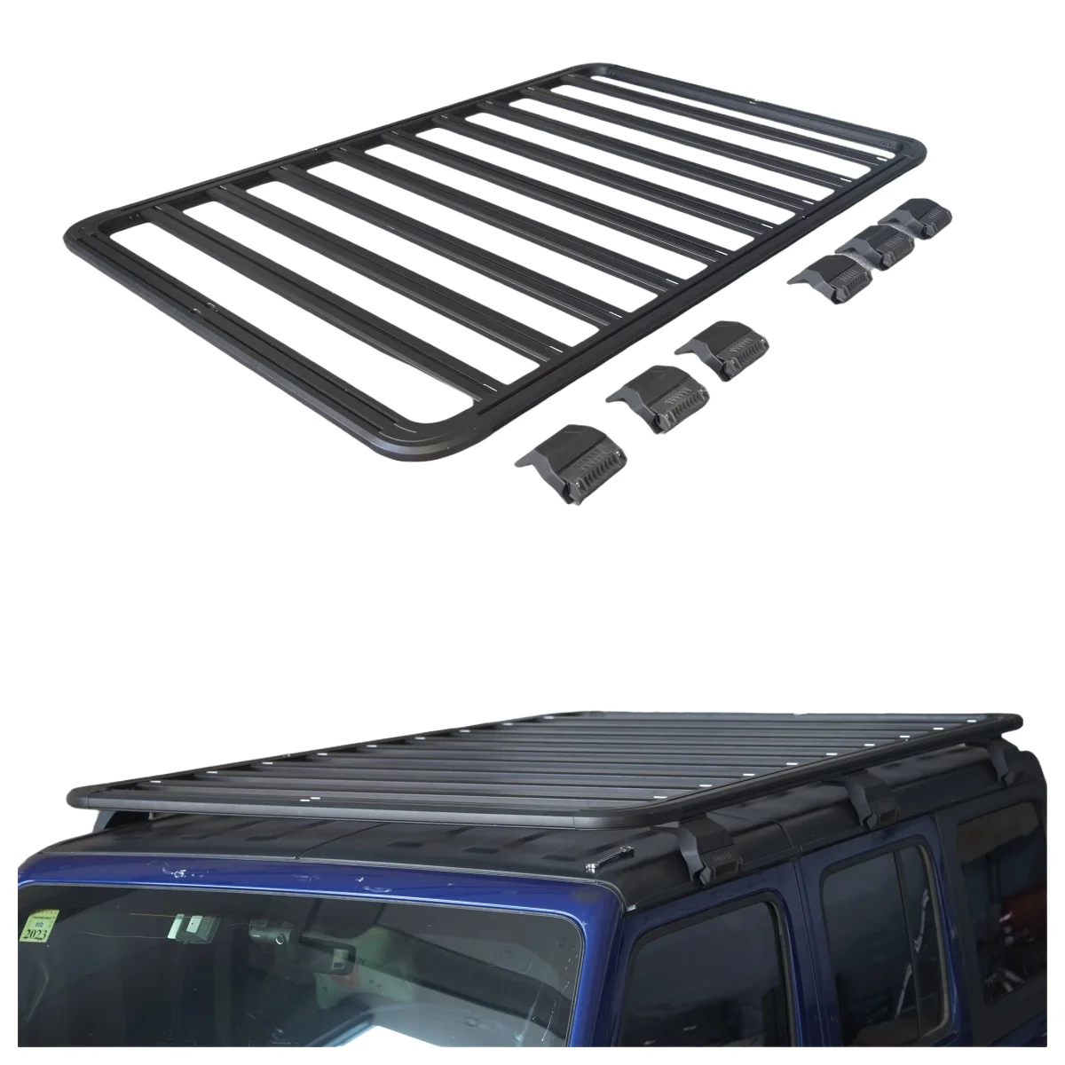 

Aluminum Car Roof Rack Car Carrier Roof Platform Roof Basket with Side Ladder for and Handrails for Jeep Wrangler JK Gladiator