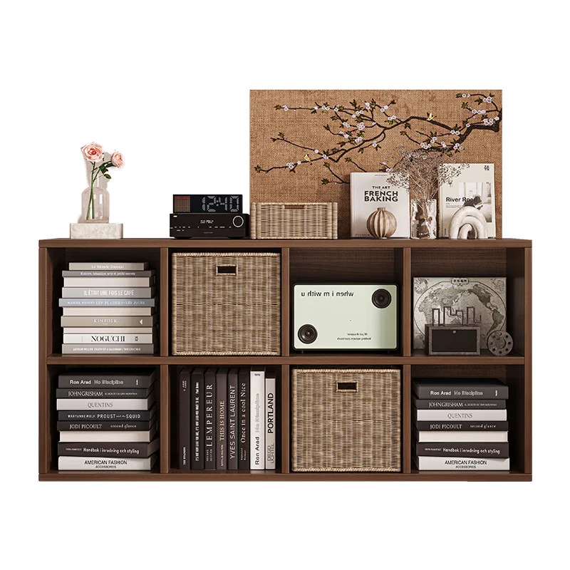 Simple Floor Bookshelf, 8 Grid Cube Storage Cabinet, Low Organizer for Living Room Home Furniture Decor