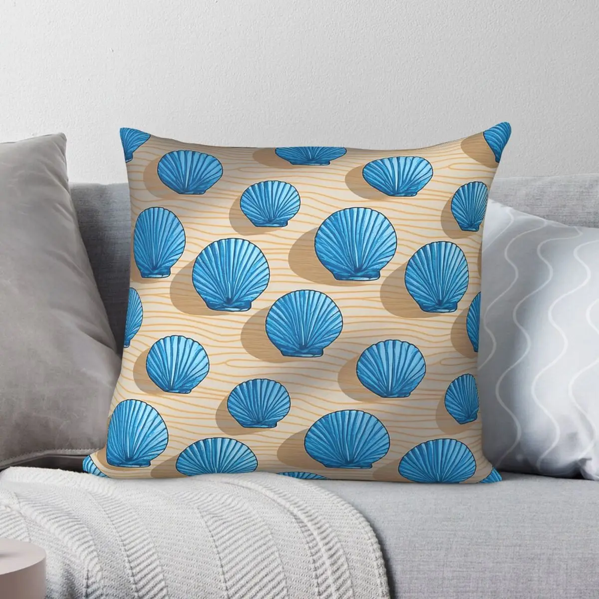 Blue Coastal Beach Shell Square Pillowcase Polyester Linen Velvet Pattern Zip Decorative Pillow Case Home Cushion Cover