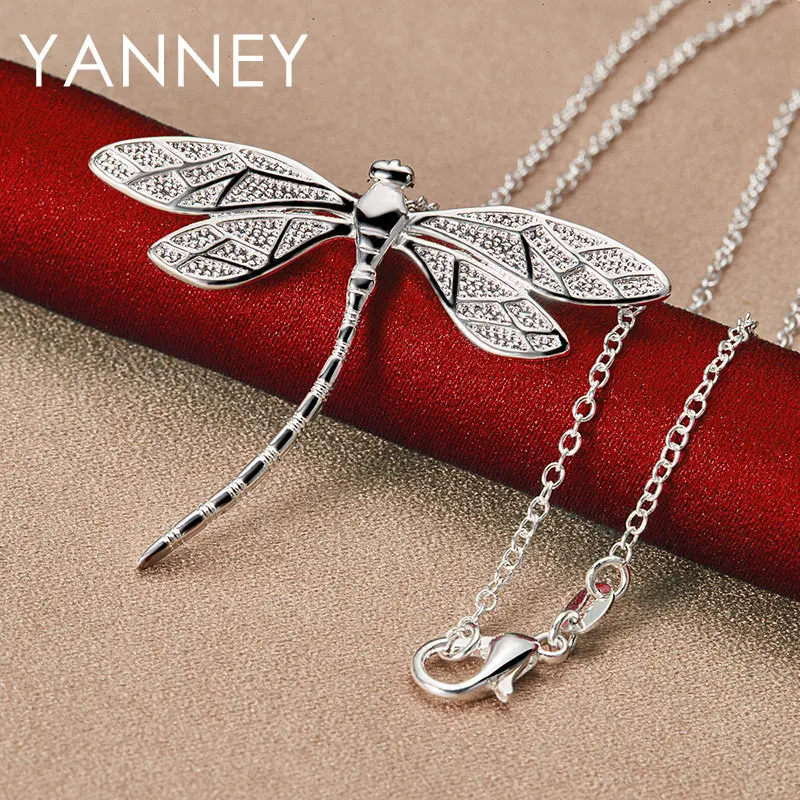 Nowy 925 Sterling Silver 16-30 cali 45MM drobny naszyjnik ważki dla kobiet modny ślubny prezent imprezowa biżuteria