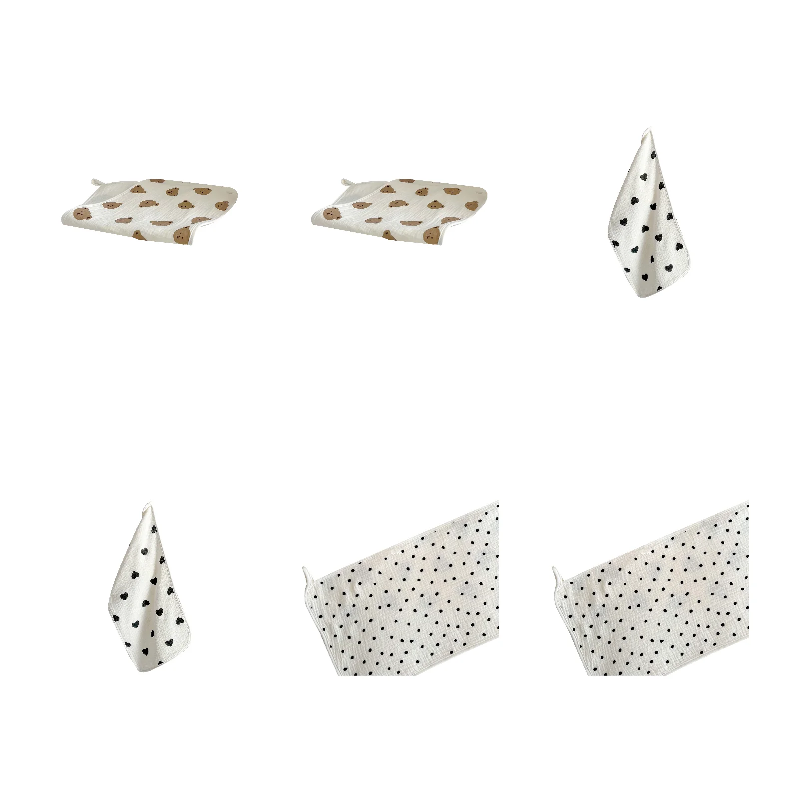 

Набор детских полотенец из чистого хлопка (медвежонок/сердечки/в горошек, по 1 штуке каждого размера L/M)