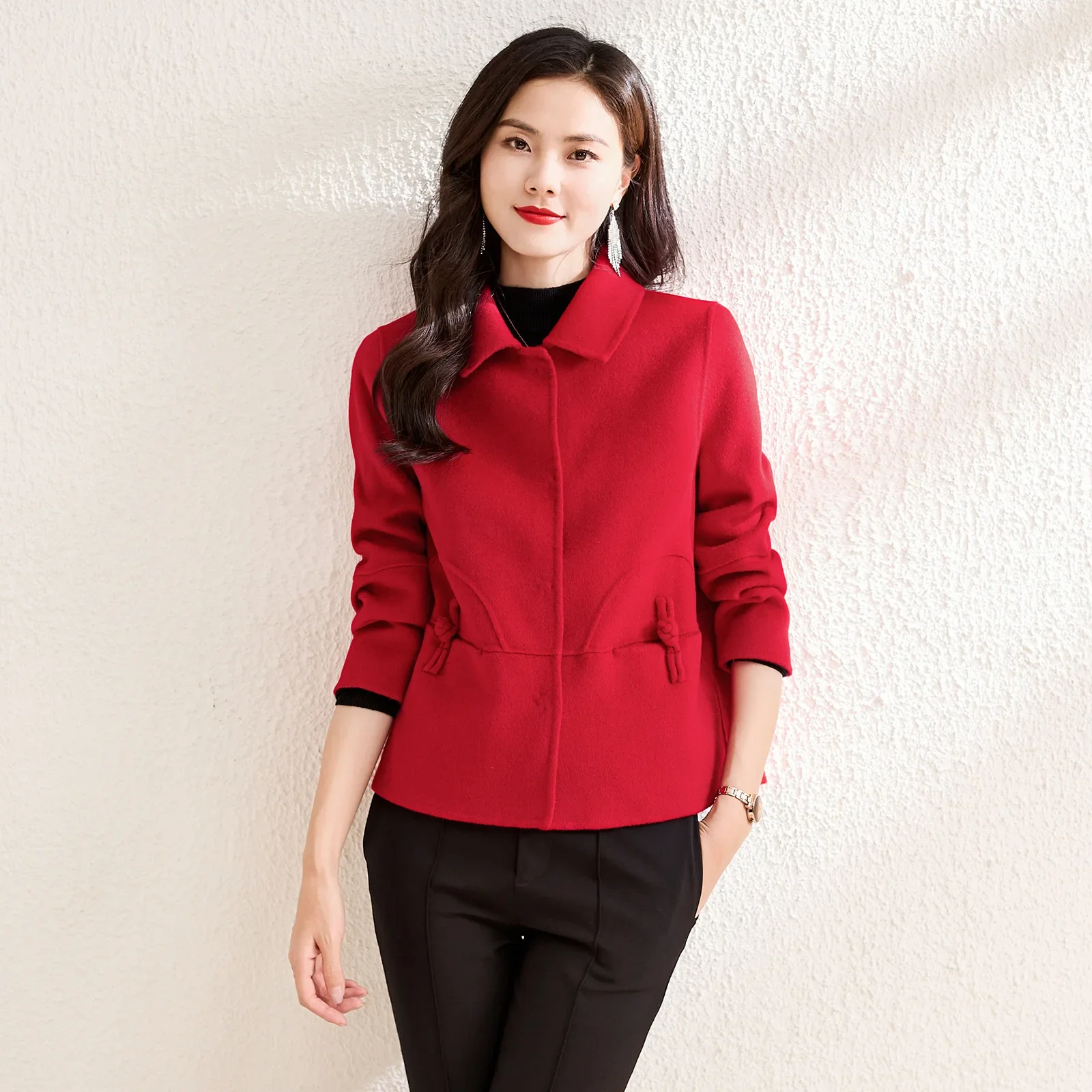 

28639 autumn and winter new small double-sided wool coat festive red new Chinese woolen coat coat