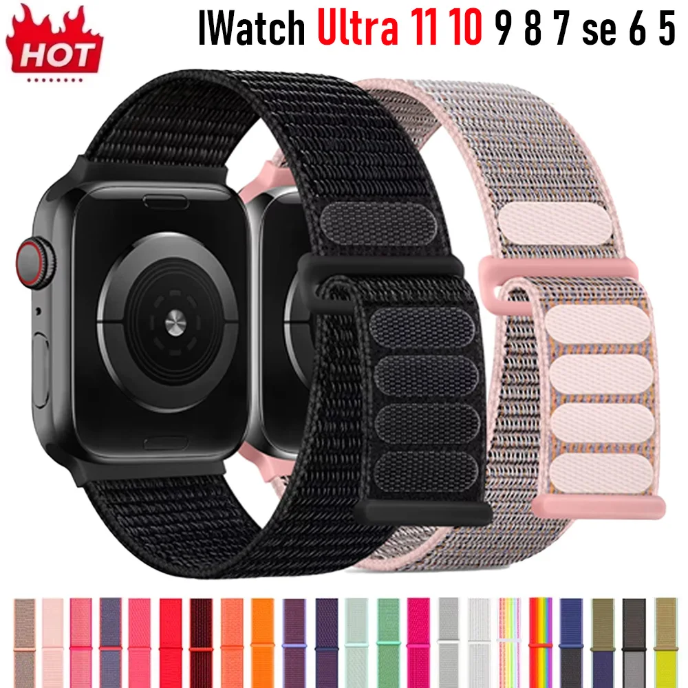 Nylon Loop Strap for Apple Watch Band 11 10 46mm-42mm 41mm 45mm Smart Belt Bracelet for IWatch 49mm 10 9/8/7/6/SE/5/4 40mm 44mm