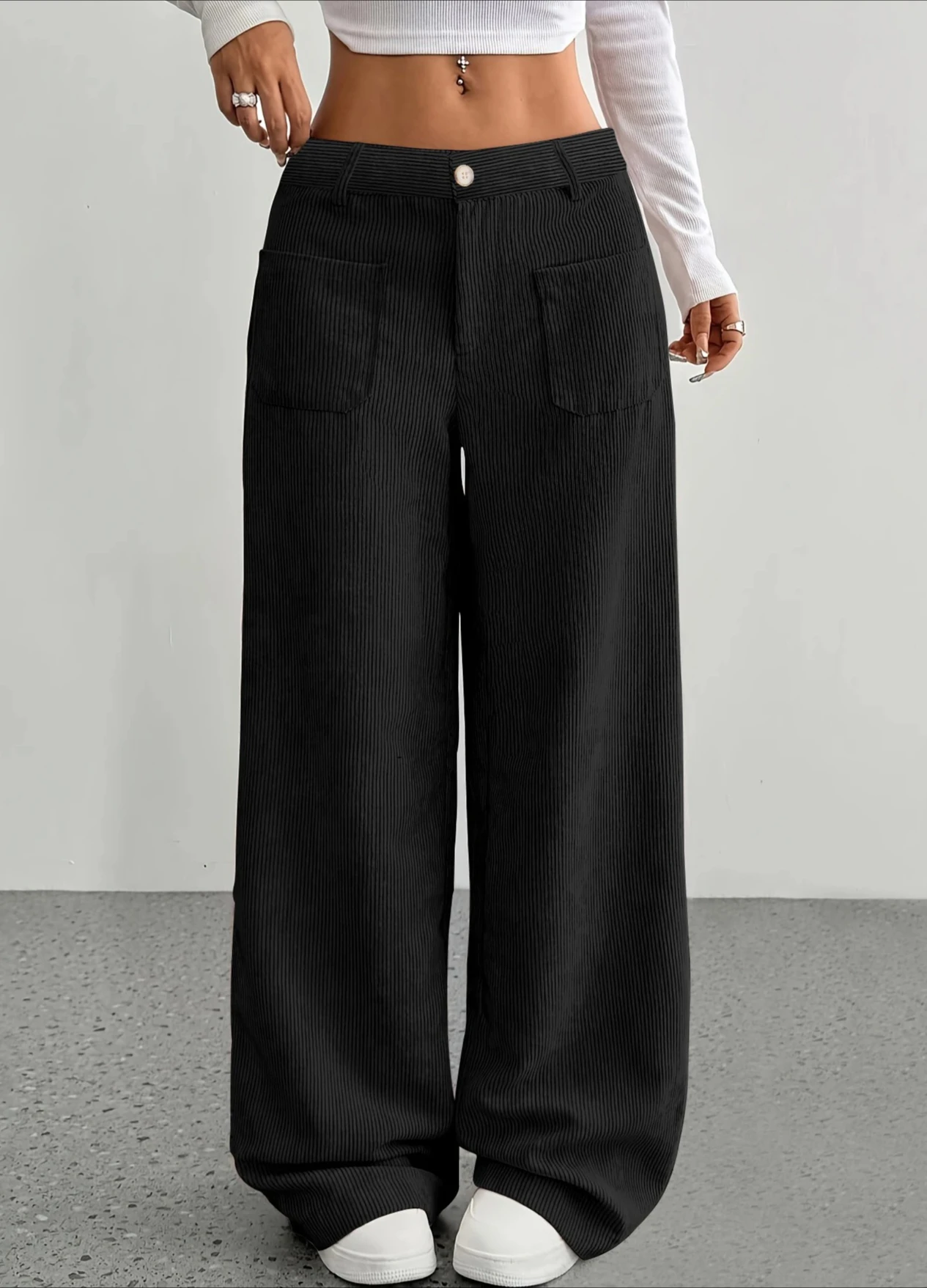 

Women's High Waist Corduroy Wide Leg Pants Casual Fall Winter Long Trousers with Pockets Relaxed Fit Fashionable Comfortable Lad