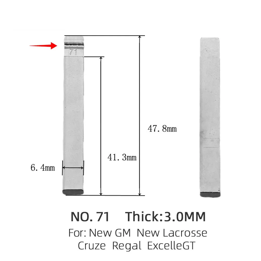 GM용 메탈 언컷 블랭크 플립 원격 키 블레이드, 라크로스 크루즈 리갈 엑셀 GT용, #71, 10 개