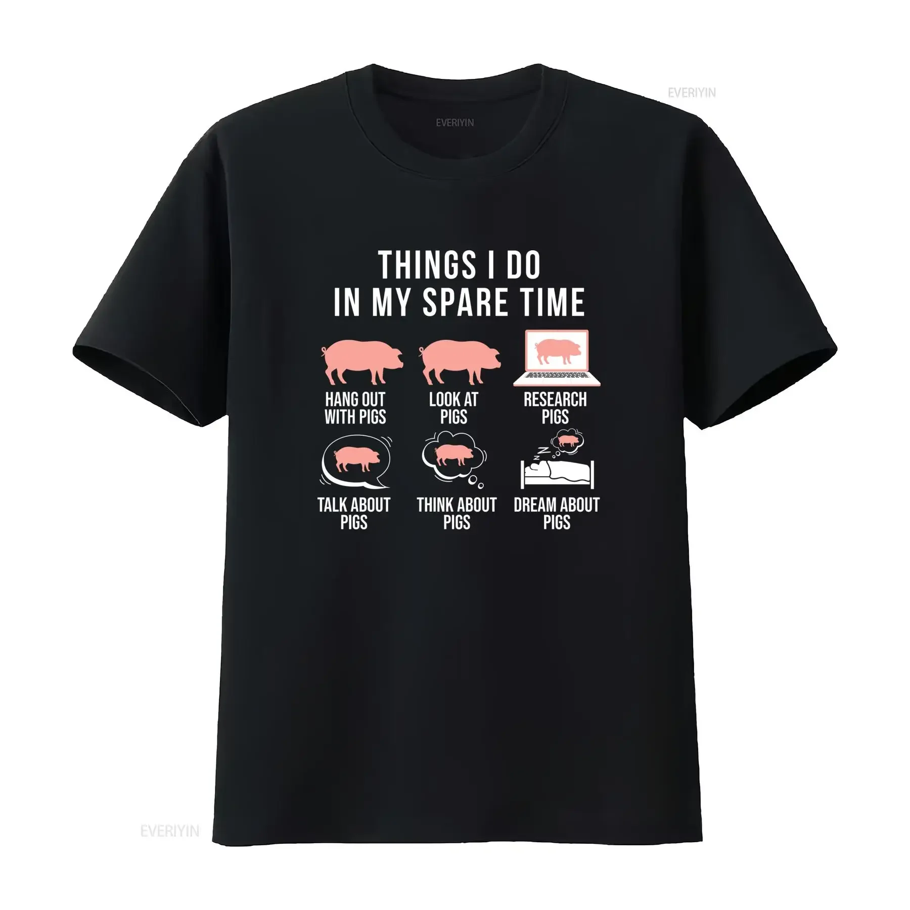 Maglietta Divertente per Amanti dei Maiali Cose che Faccio nel Mio Tempo Libero T Shirt Casual a Tema Maiale Collo Tondo