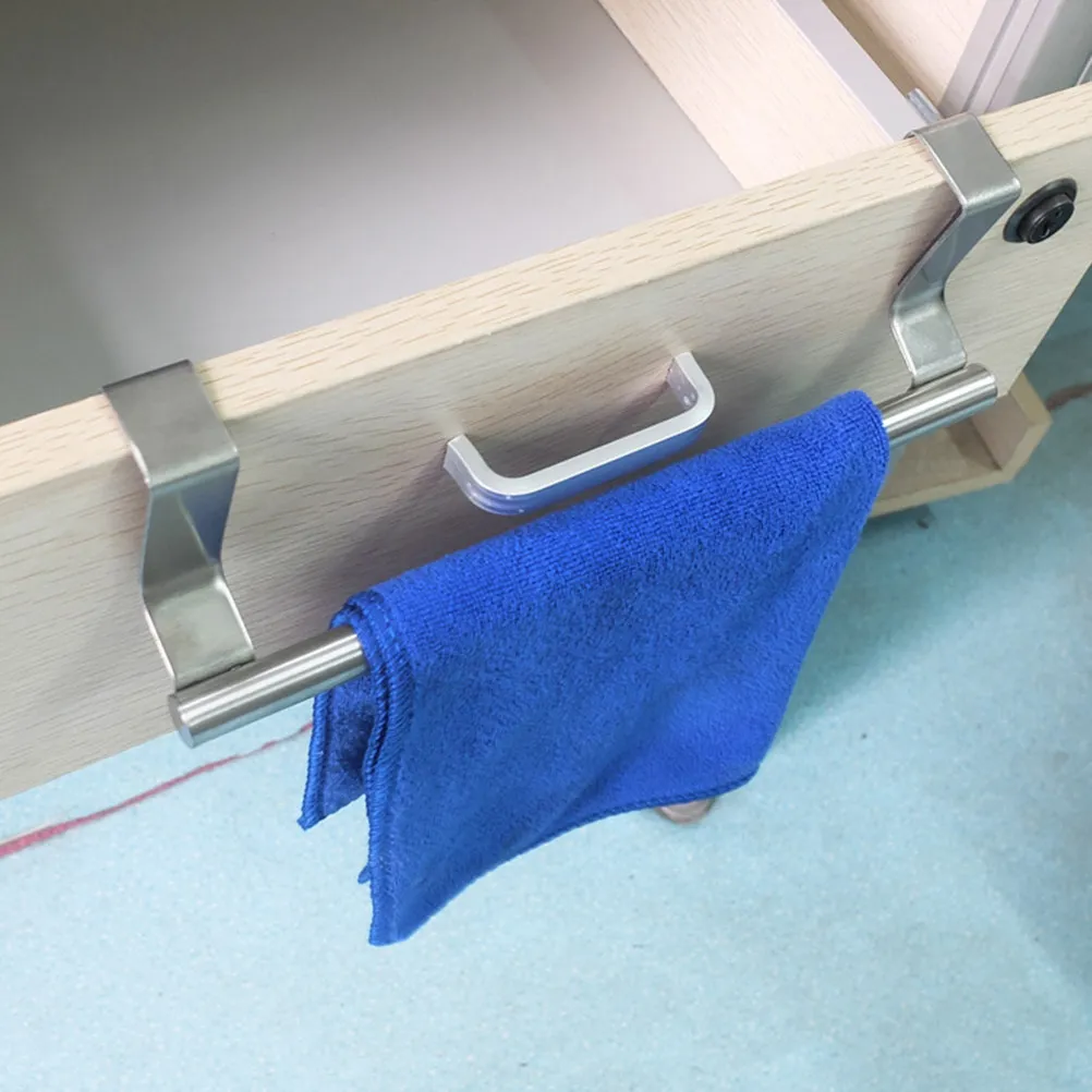 2Pcs Stainless Steel Towel Hanging Rack Single Bar Punch-Free Door Organizer Kitchen Laundry Storage Holder Wall Mounted