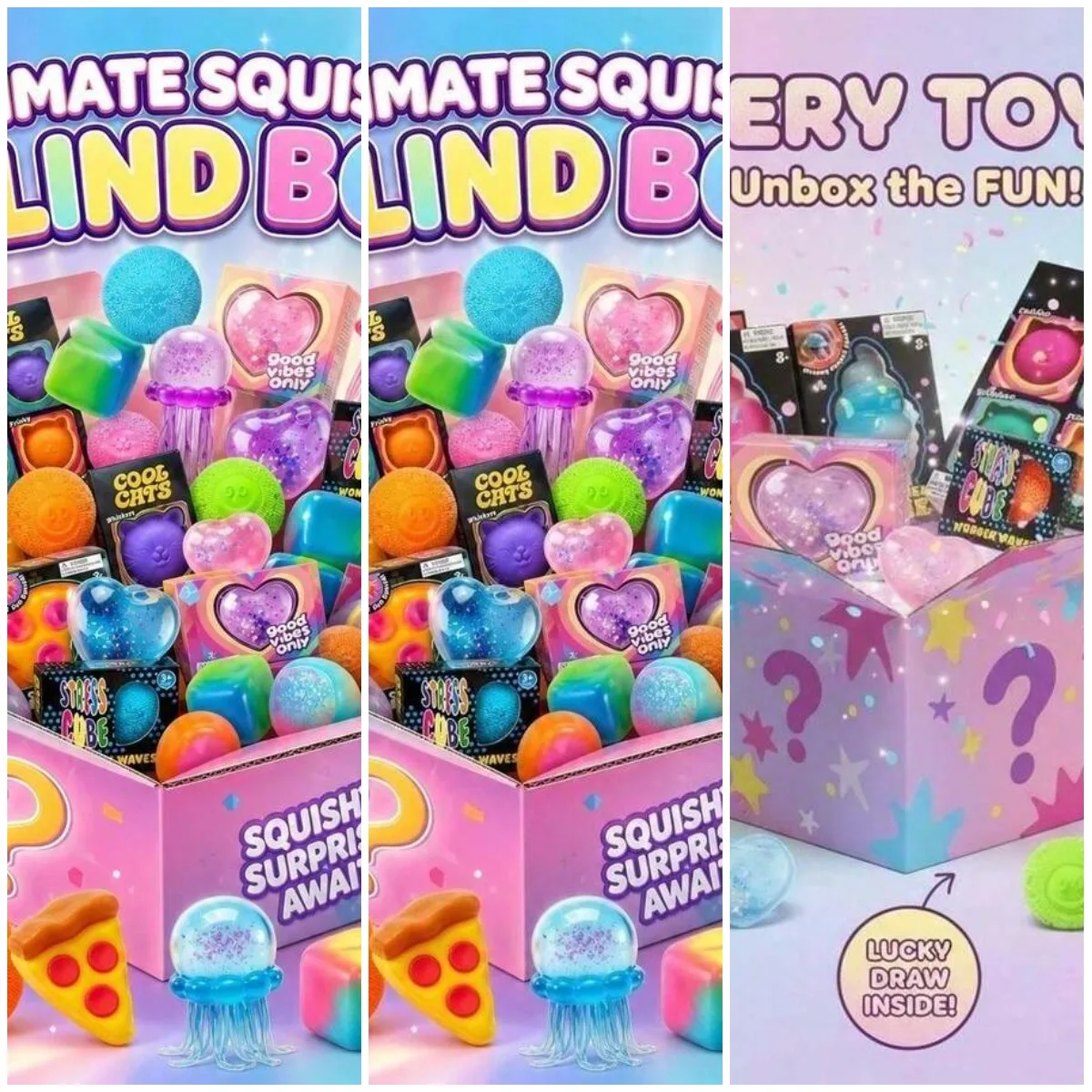 

[Limited-Time Offer]Viral Cute Glitter & Dessert Squishy Blind Box – 3 Independent Random Draws Min 2 Up To 5 Items, Slow Soft G