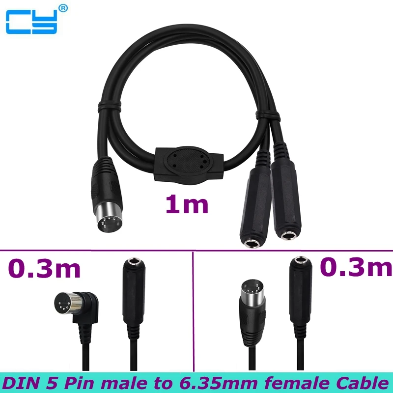 

90 Degree Angle 1/2 MIDI 5Pin Revolution 2 * 6.35mm Female Audio Output DIN5 Core Connecting Cable for Microphone Speaker