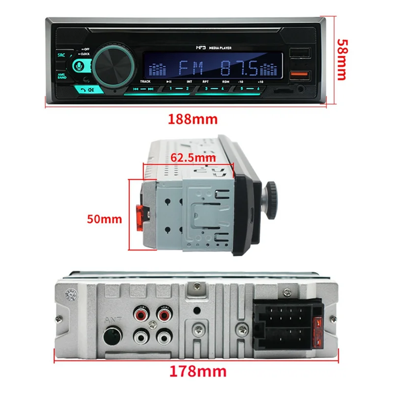 CABE-1Set 4Channel 45W Car Radio Car Bluetooth MP3 Player Multifunction Plug-In U Disk Car Radio With Multi-Color Function For C