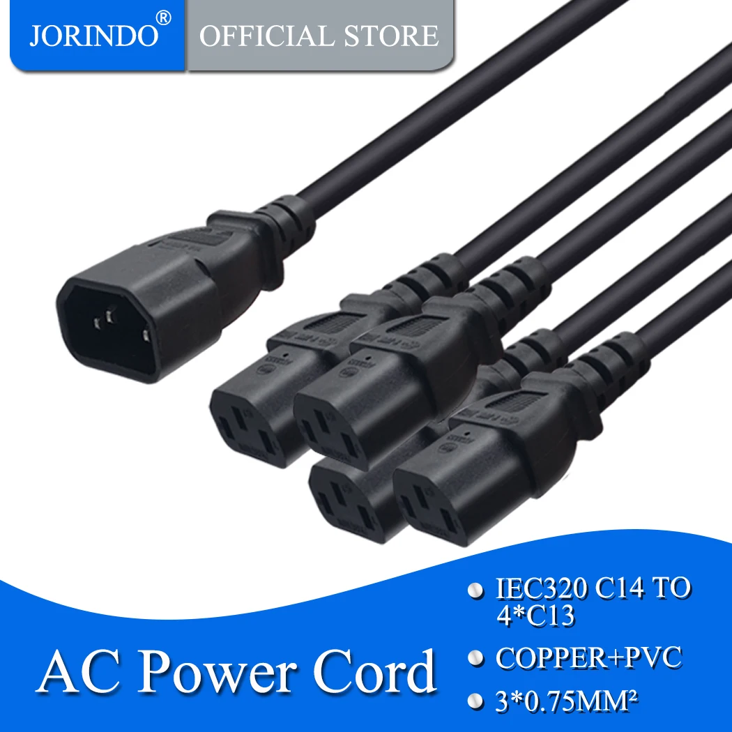 JORINDO Chất Lượng Cao C14 4 X C13, 250V/10A,IEC 320 C14 Nam Cắm Để 4XC13 Nữ Ổ Cắm Y Loại Bộ Chia Dây Nguồn