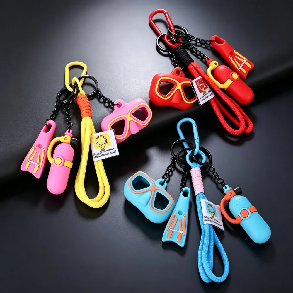 Creative Diving Equipment Keychain Scuba Mask Oxygen Tank Fins Keyring Silicone Couple Backpack Charm Ocean Sports Lover Gift