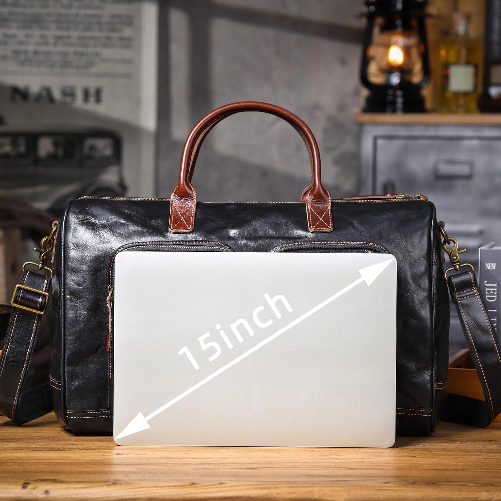 S.WORKER Vintage Echtleder-Reisetasche Italienische Rindsleder-Reisetasche Herren-Weekender-Tasche Sporttasche Handgepäck – Detail 9