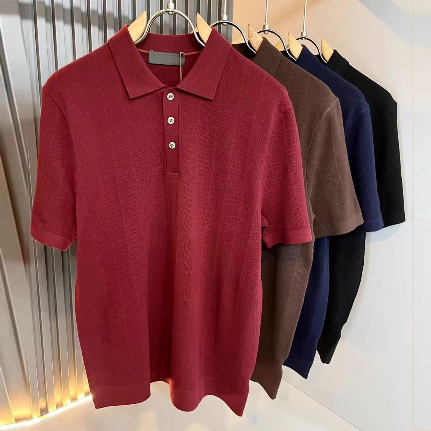 

LP 25aw Повседневная мужская трикотажная рубашка-поло с короткими рукавами и лацканами