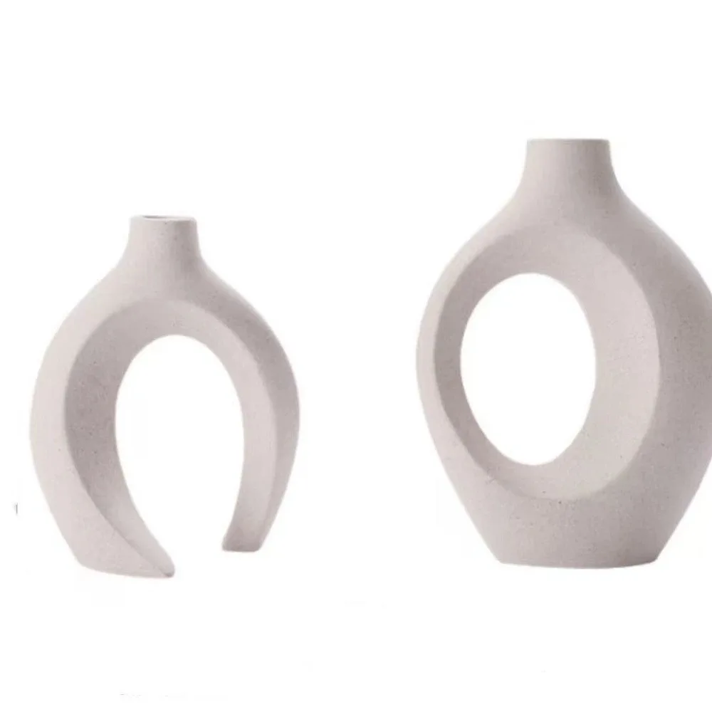2 pieces/pair Flower Utensils Minimalist Imitation Ceramic Vase Modern Removable Hollow Nordic Vase Plastic Vase Set Hotel