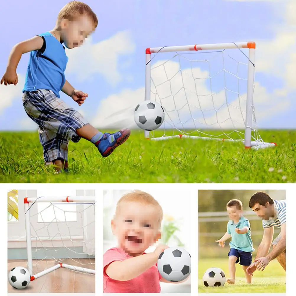 مجموعة واحدة من أهداف كرة القدم للأطفال، مجموعة لعب صغيرة الحجم، سهلة التجميع، هدف كرة القدم للأطفال، مضخة هواء متضمنة
