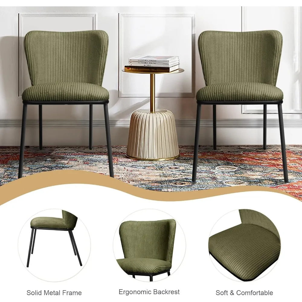 طقم كراسي غرفة الطعام باللون الأخضر مكون من 2، كراسي مطبخ بأرجل سوداء #3