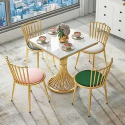 Leisure coffee dessert shop table and chair nordic marble garden round metal gold lounge dining chair Italy home furniture