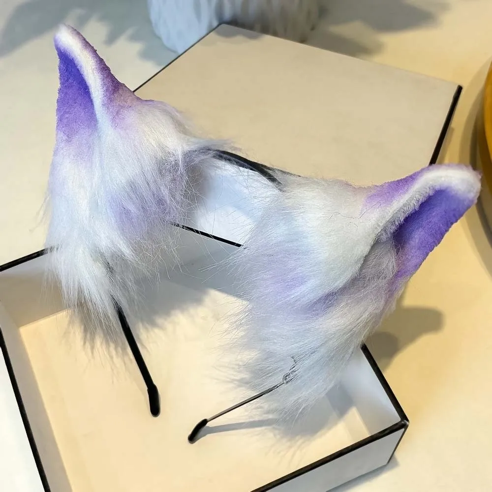 Gradient Color Faux Fur Cat Ears Fluffy Realistic Texture Lightweight Cosplay Ears Hair Hoop Flexible Comfortable