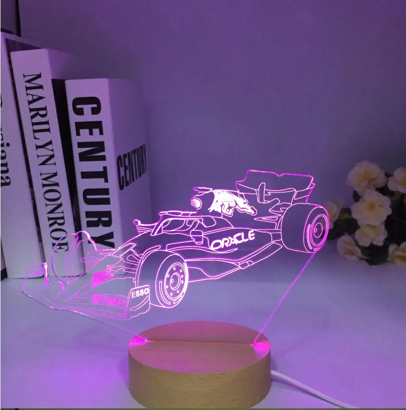 3D Illusion Lamp F1 Wooden Sports Car Nightlight for Child Bedroom Decor Color Changing Atmosphere Event Prize Led Night Light