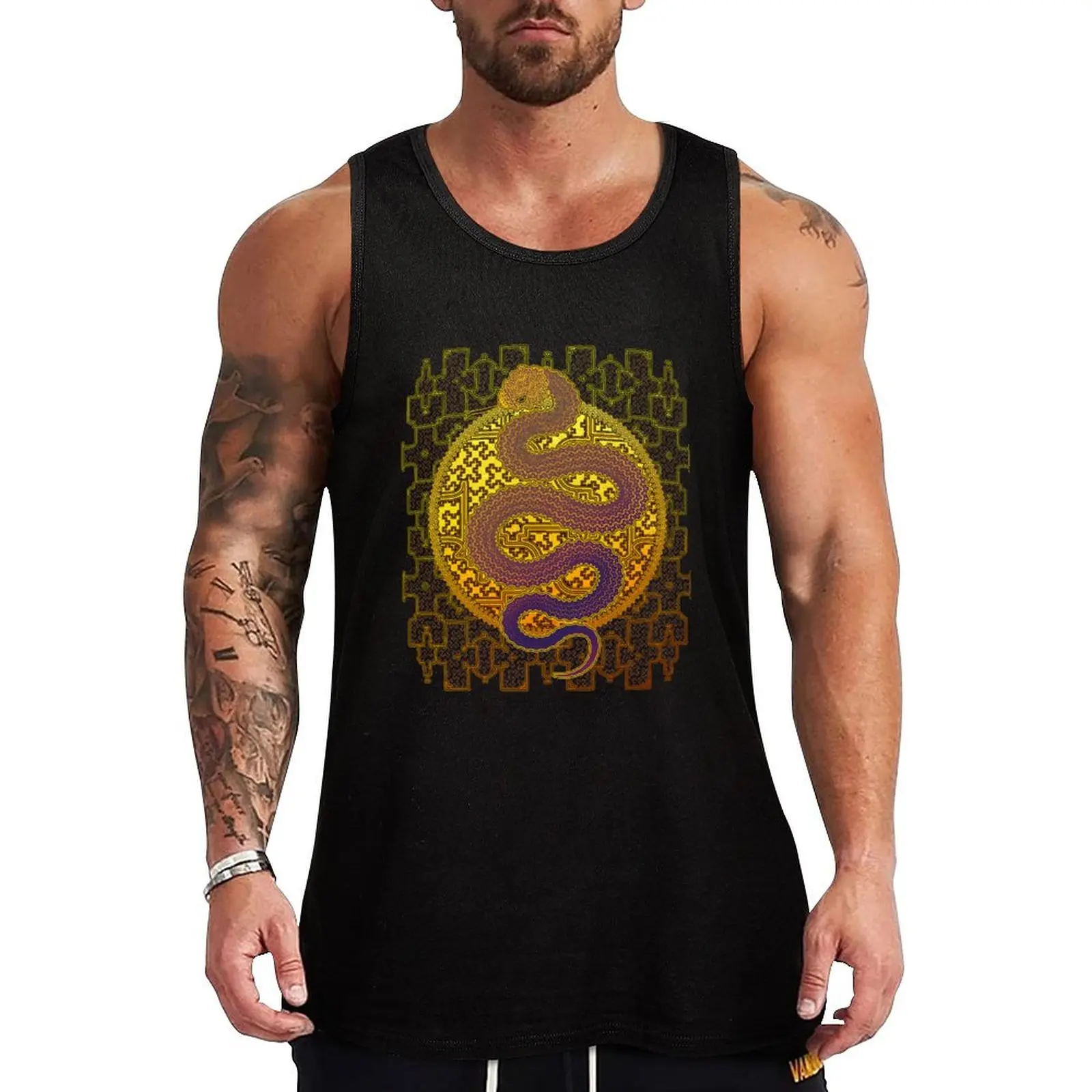 

Cosmic Serpent, Kene Anaconda Shipibo Pattern Tank Top vest for men gym accessories man plain t-shirt