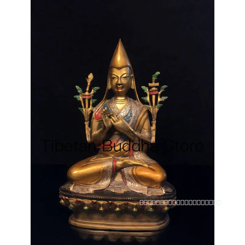 

24cm Antique pure copper hand-painted bronze statue of the Tantric Tibetan Buddha Master Kaba