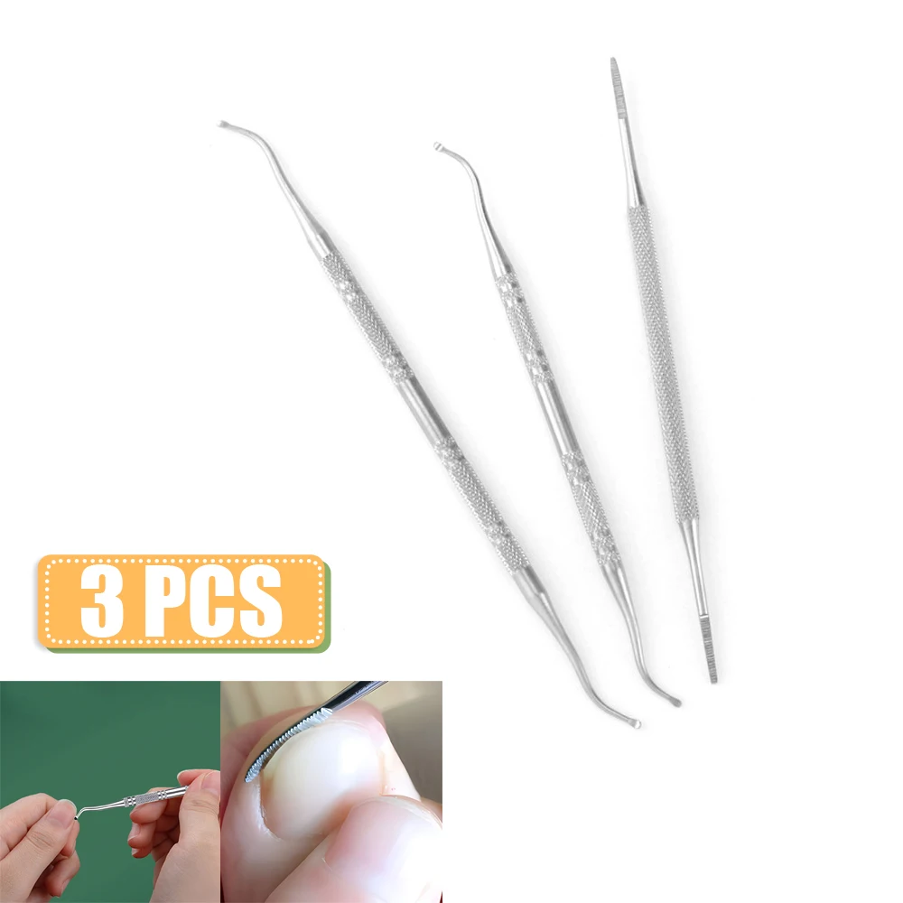 3x Stainless Steel Ingrown Toe Correction Nail Files Double Ended Paronychia Toenail Care Manicure Pedicure Nail Clean Foot Tool