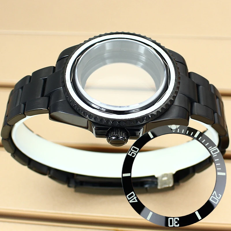 

Black 40mm Diver Watch Case Ceramic Bezel For Seiko NH34 NH35 NH36 NH38 ETA 2824 Miyota 8215 Movement Sapphire Glass 120 clicks
