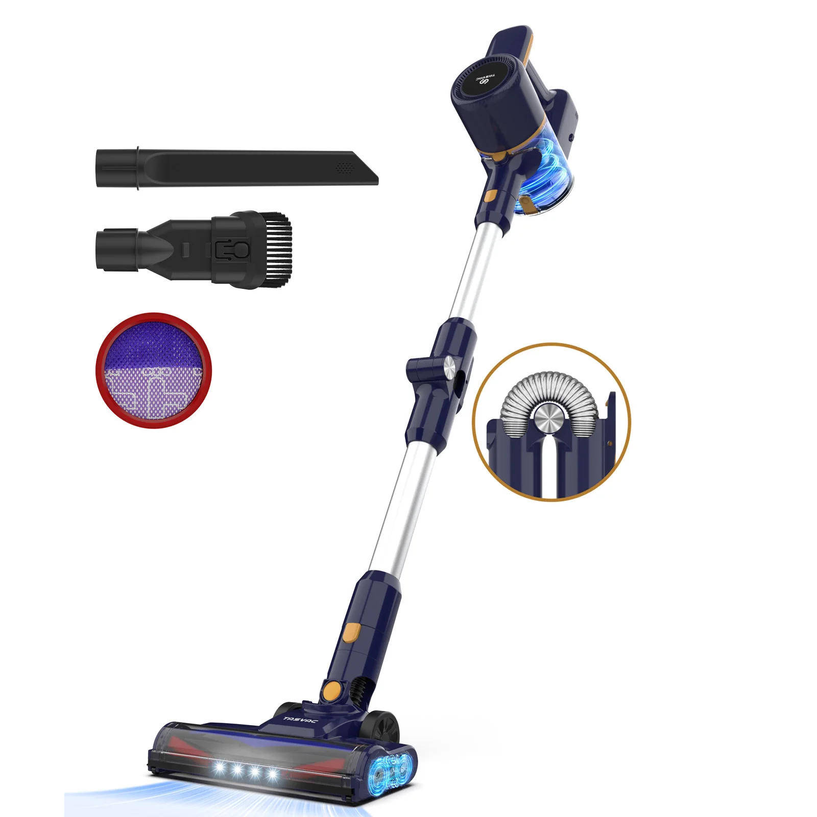 TASVAC Cordless Vacuum Cleaner, Foldable 6 in 1 20Kpa Bagless Lightweight Vacuum Cleaner for Floor Carpet Pet Hair Car Cleaning