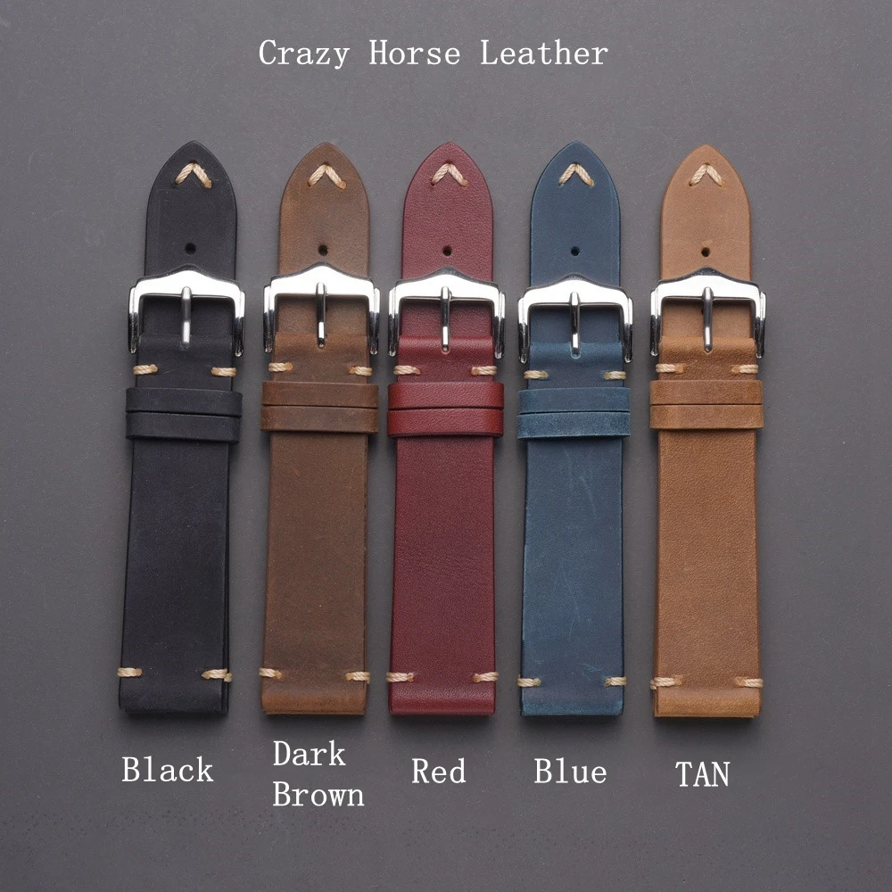 EACHE High Quality Crazy Horse & Genuie Leather Watch Band Straps Wholesale Retail Watchband Blue Grey 18mm 20mm 22mm