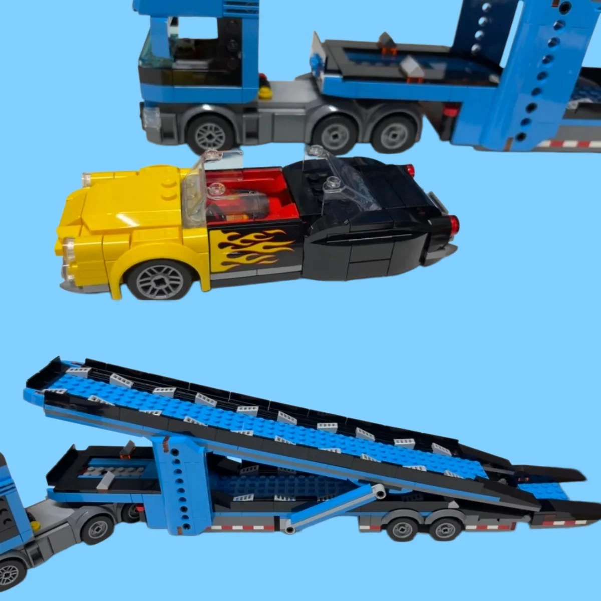 City series car transport truck building blocks, double-decker truck trailer with sports racing car, DIY assembly toy set view 4