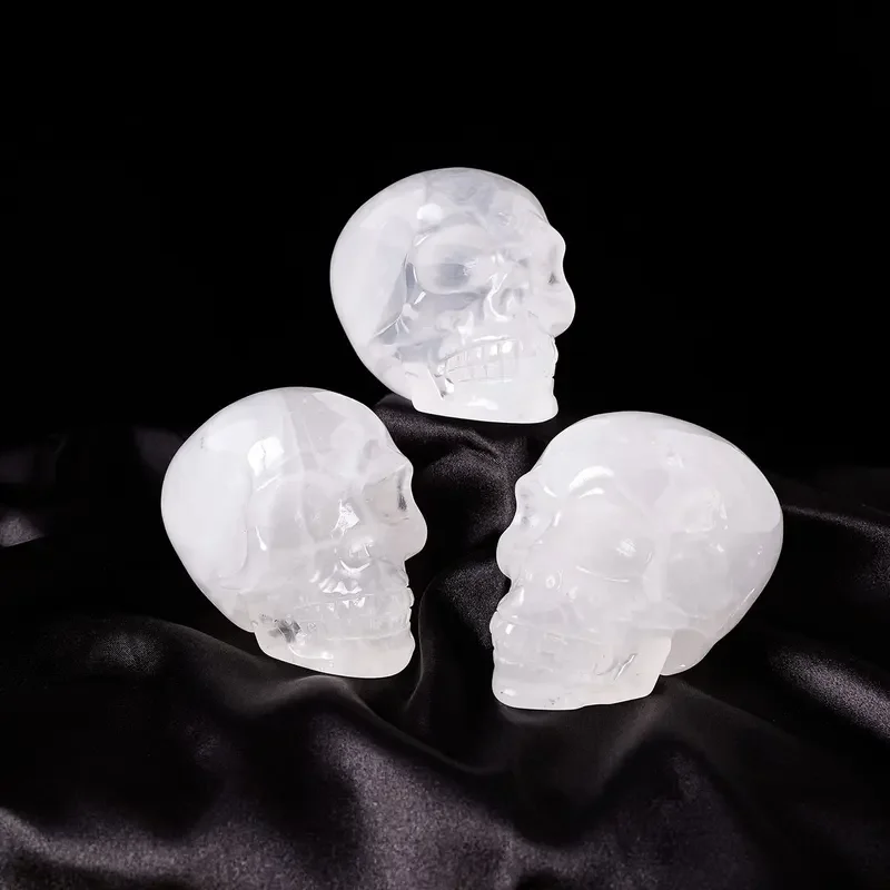 

Gembaby 1pc Natural Clear Quartz Skull Clear Quartz Original Stone Carved Halloween Ghost Head Crystal Craft Decoration