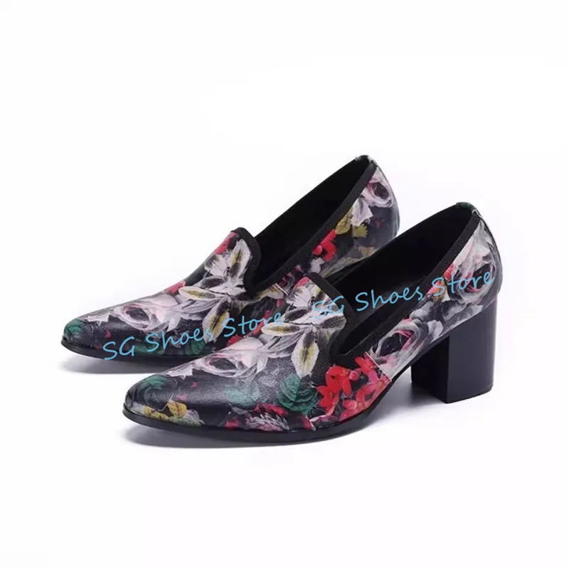 رومانسية روز يطبع مختلط اللون أحذية جلدية بدون كعب للرجال فستان حفلات الزفاف أحذية جولة تو كعب مكتنز الذكور ديربي الأحذية #2