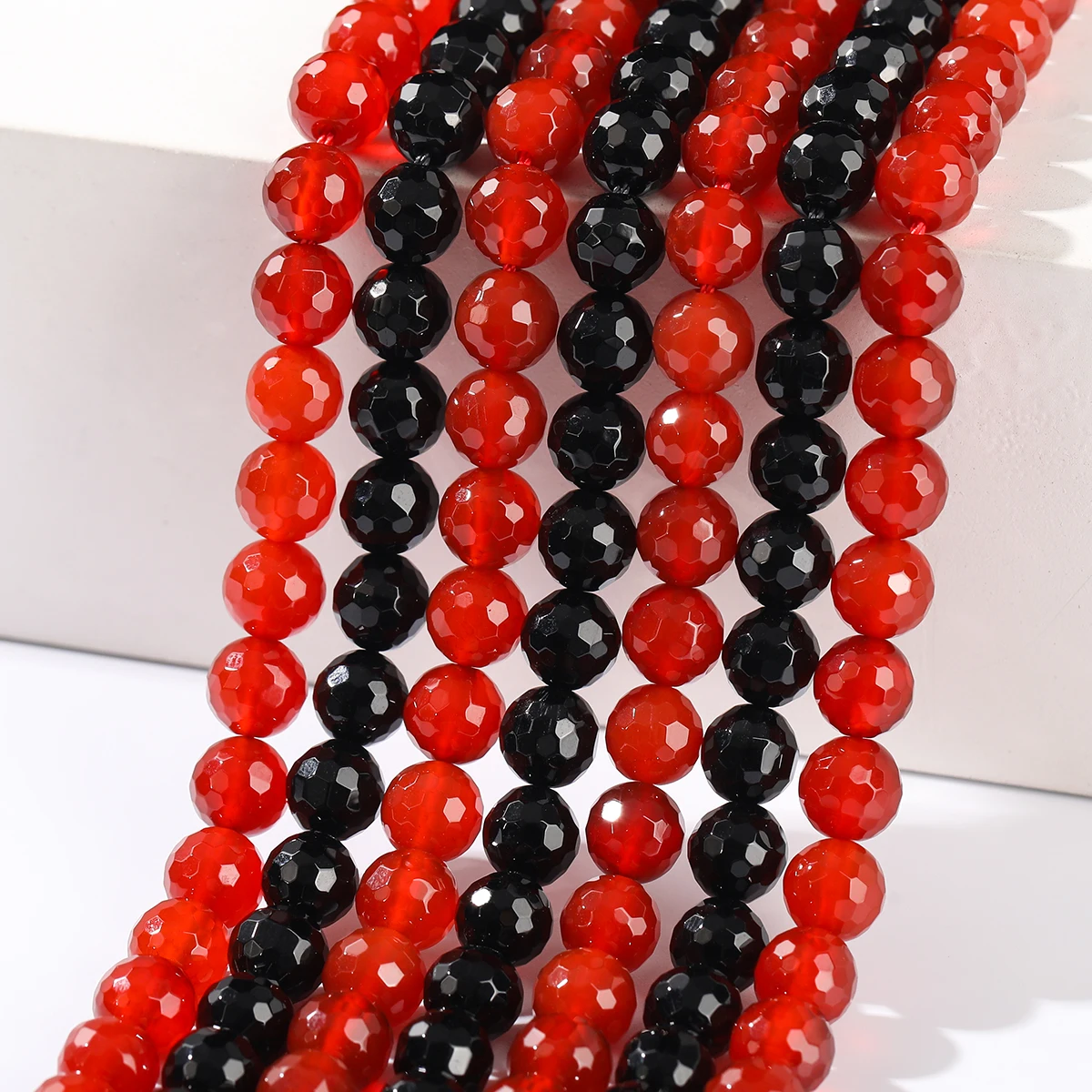 Natural Stone Red Black Agate Faceted Bead 4 6 8 10mm Pick Size Onyx Bead for Jewelry Making DIY Necklace Bracelet Accessories