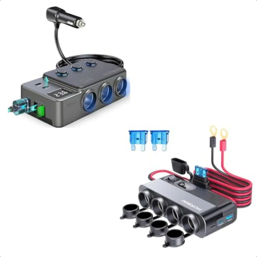 

12V Socket Power Outlet 10FT Cable 24V 216W Multi Port Outlet with Cigarette Lighter Splitter 8 in 1 Car Cigarette Lighter Adap