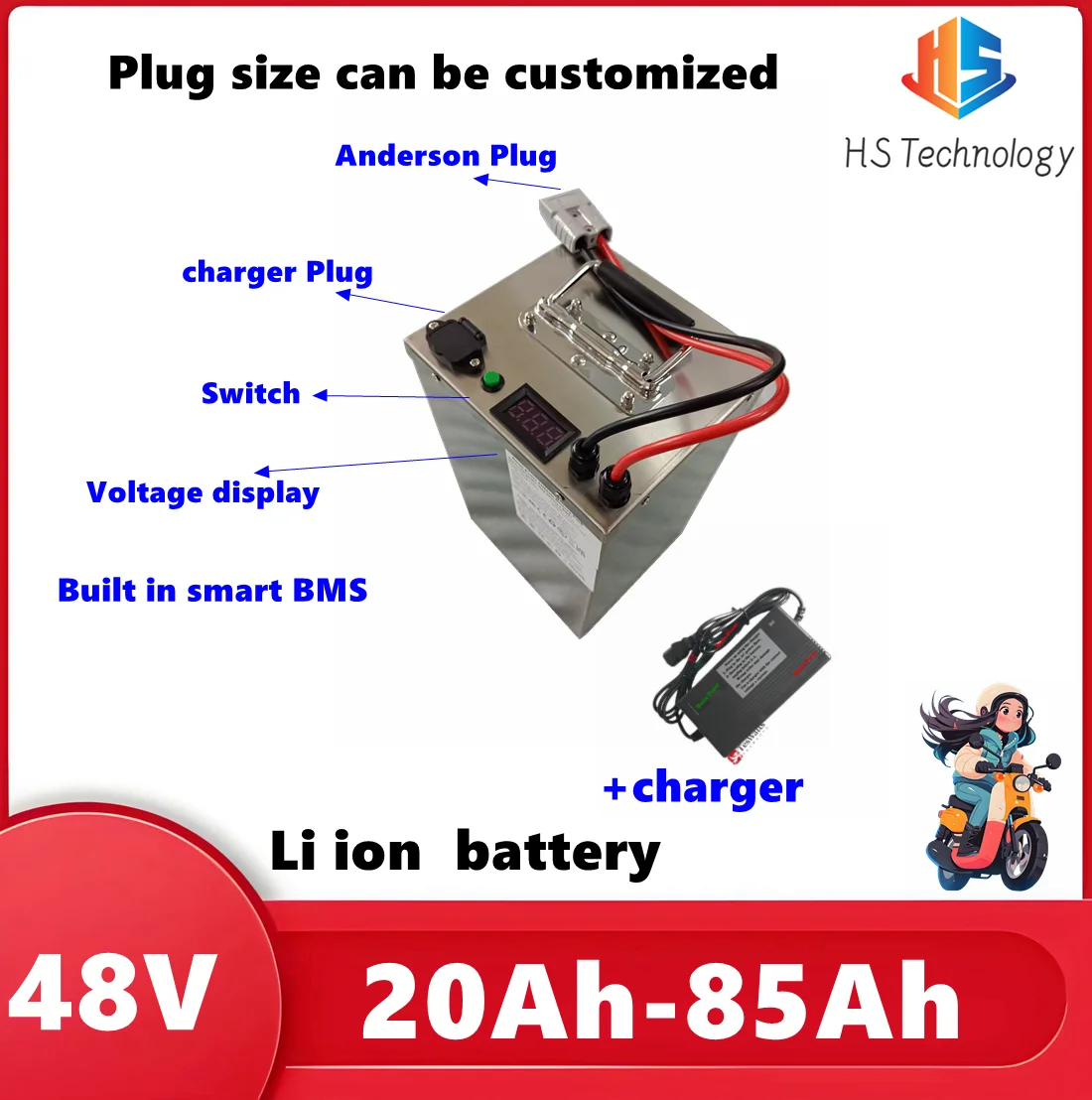 

HOT SALE 48V 50Ah 48V Li ion battery For 800W 1000W 1500W 2KW Two wheeler scooter golf cart