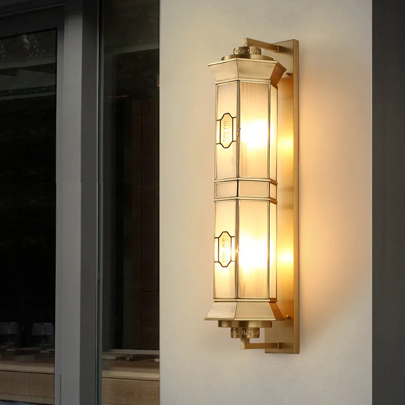 All-copper outdoor wall light, new Chinese style foyer, courtyard balcony, outdoor aisle, corridor, garden, mansion villa