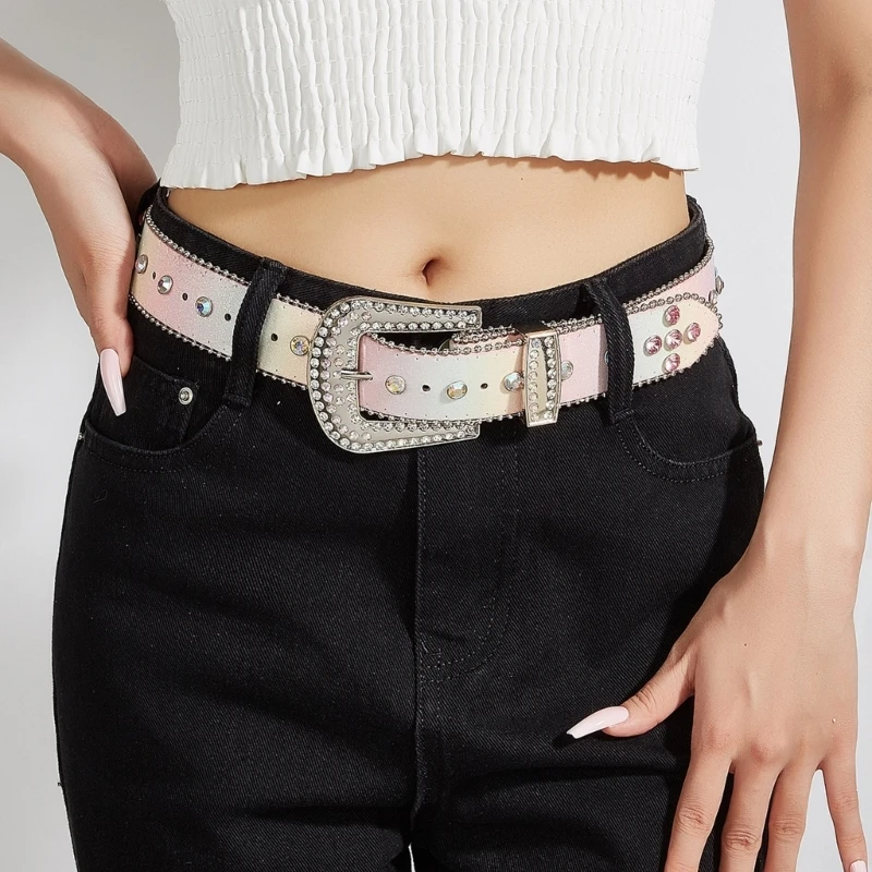 Rhinestones Belt Eye Catching Skinny Belt Pants Belt Blingbling Waist Ornament