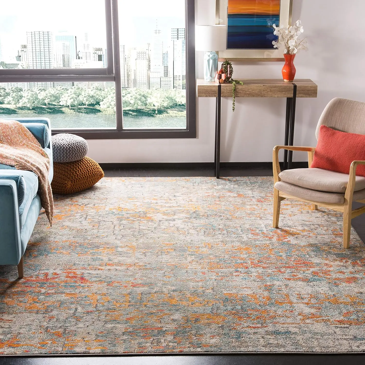 

10' x 14', Grey & Orange, Modern Abstract Design, rugs for bedroom sofas modernos para sala de luxo