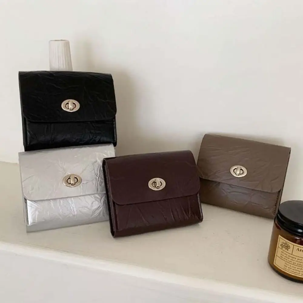 

Portable Korean Style Simple Card Bag Short Clutch PU Mini Wallet Metal Buckle Zipper Solid Color Card Holder Outdoor