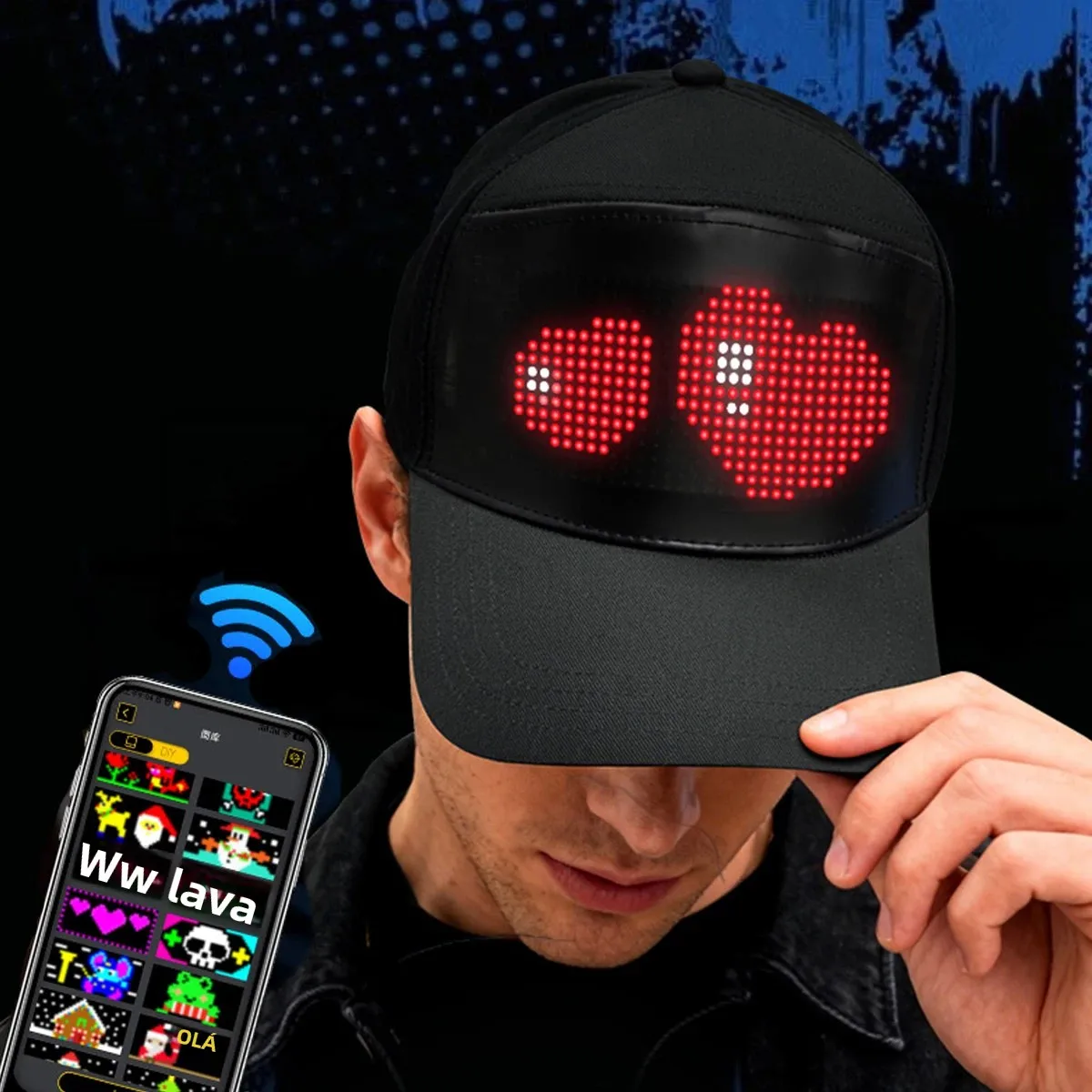 cappello-da-baseball-con-display-led-controllabile-via-app-bluetooth-personalizzabile-con-nuovi-messaggi-ideale-per-feste-compleanni-regali