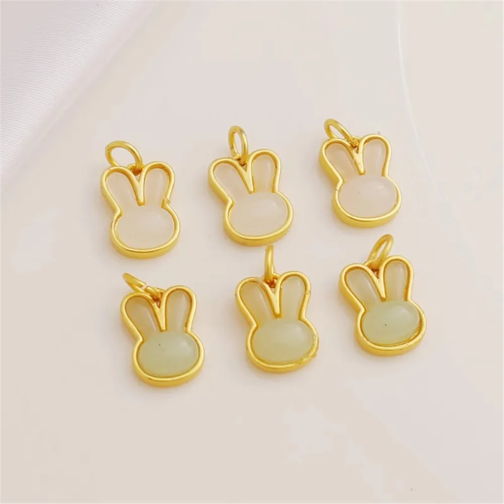 18K Gold Color  Jade Stone Pendant, Rabbit Head, DIY Necklace, Bracelet Accessories, 8x12mm