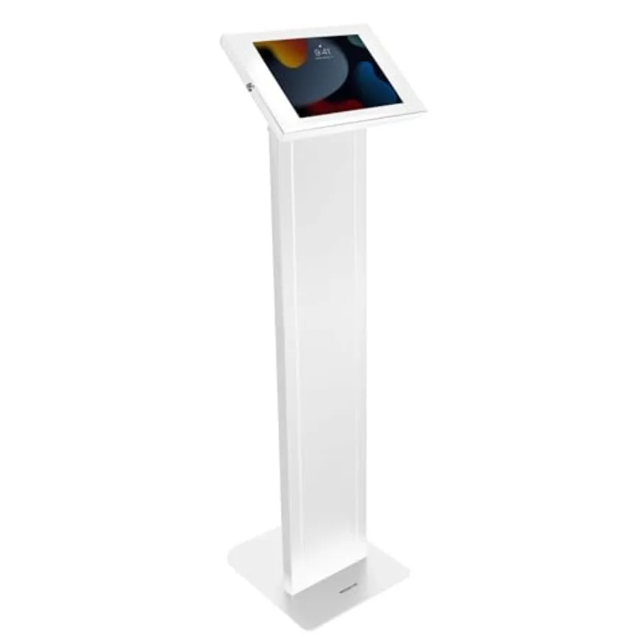 Commercial kiosk floor stand for retail lobby trade show: aluminum black anti-theft locking design for iPad Gen 711 A16 Air Pro