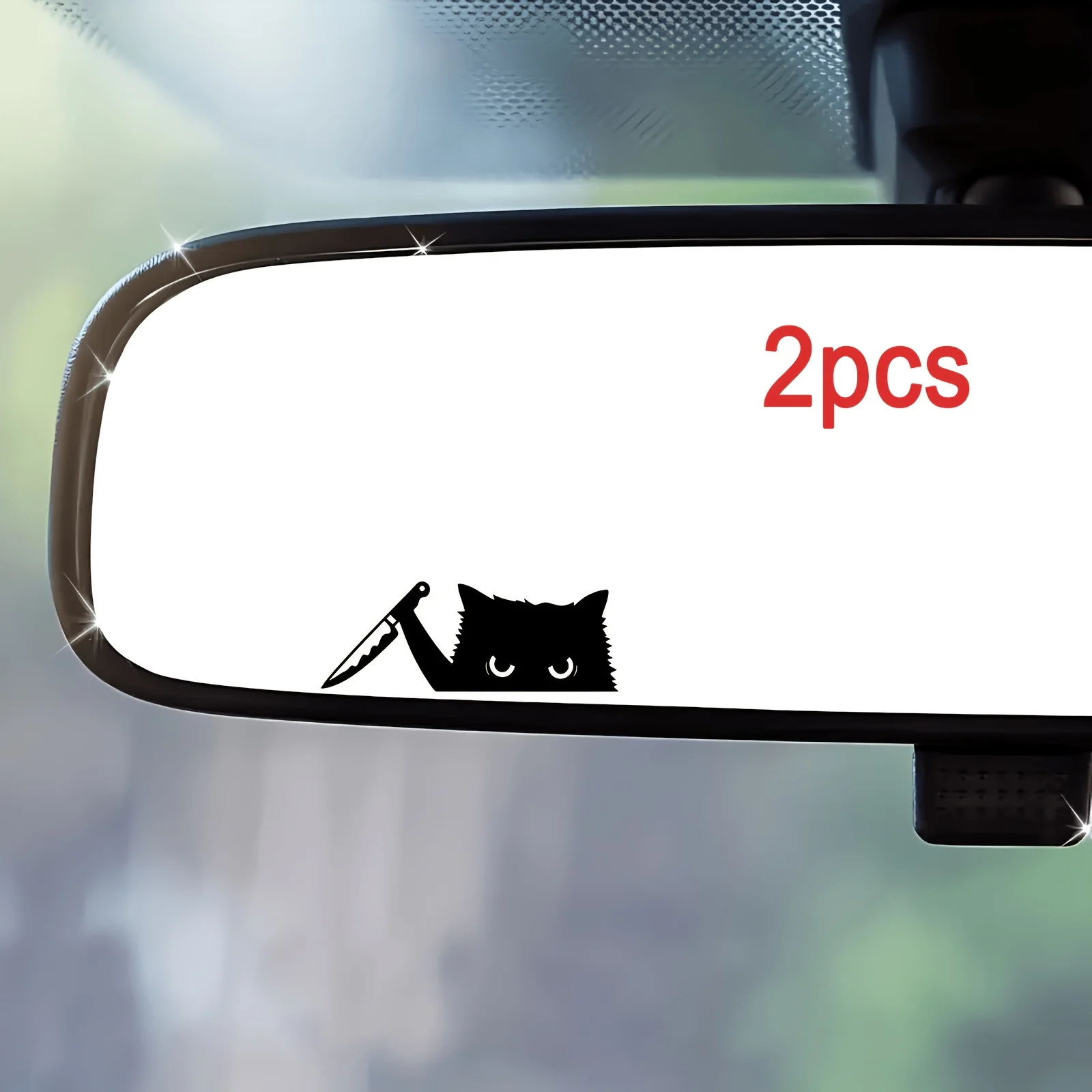 Lustige schwarze Katze mit Messer Grafik-Aufkleber, wasserfeste Aufkleber für die Dekoration des Auto-Rückspiegels – Detail 5